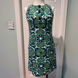 Ann Taylor Green Floral Medallion Sleeveless Sheath Dress Womens Size 4 Retro